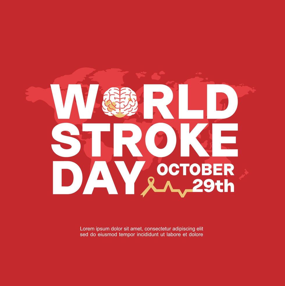 World Stroke Day, illustration of brain disease warning on red background. Suitable for posters and banners vector