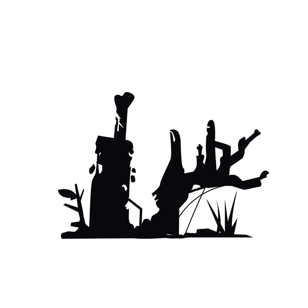Broken zombie hand sticking out of the ground. Spooky Halloween decoration suitable for posters and web vector