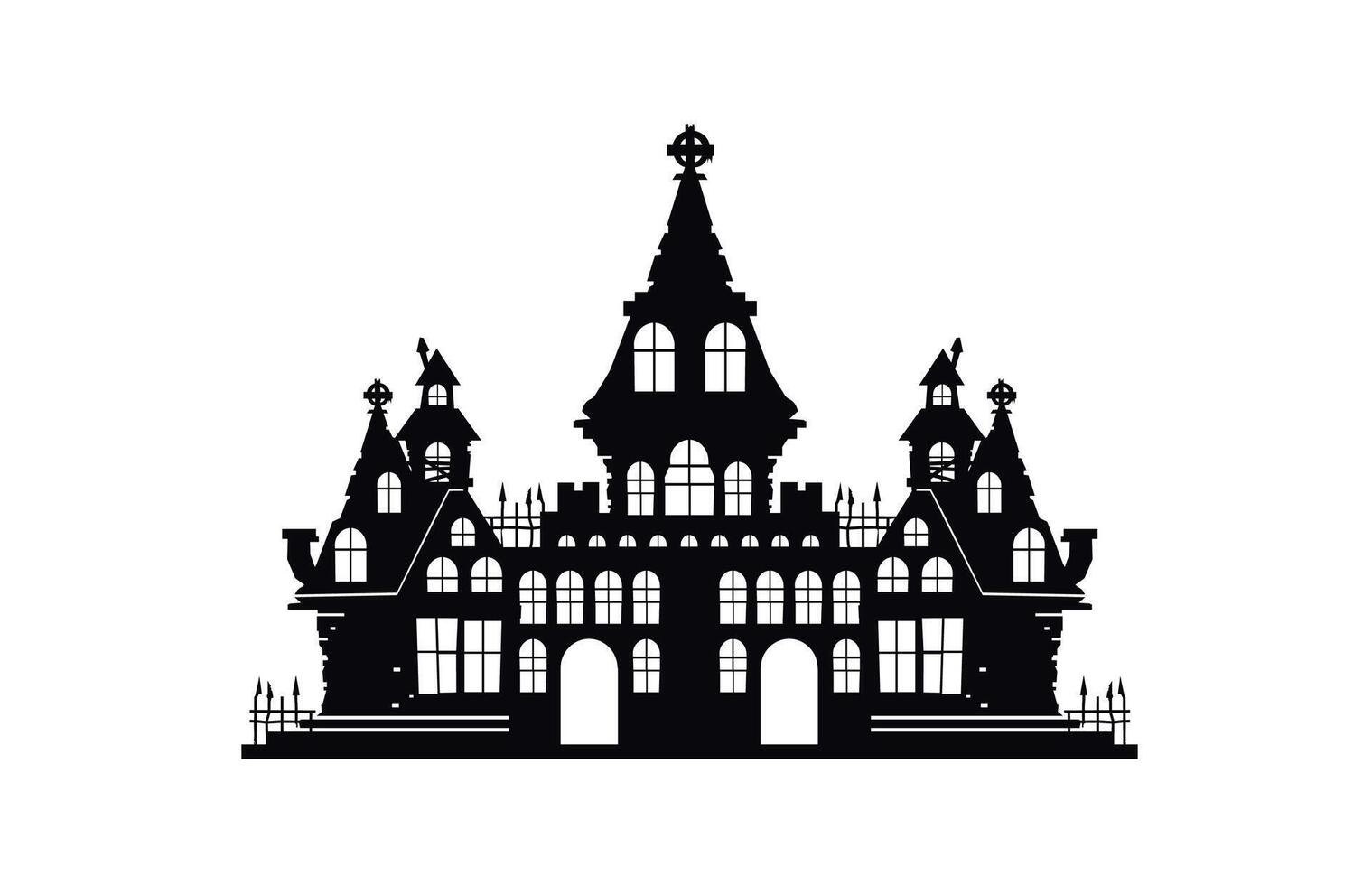 silhouette of a creepy and abandoned ruined castle. Flat illustration of a royal building icon vector