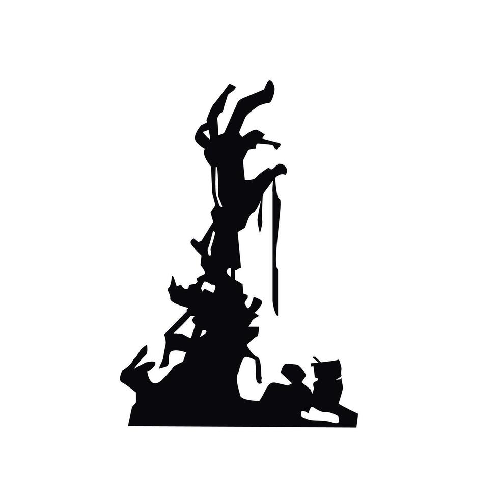 zombie hand mixed with trash coming out of the ground. Creepy Halloween decoration suitable for posters and web vector