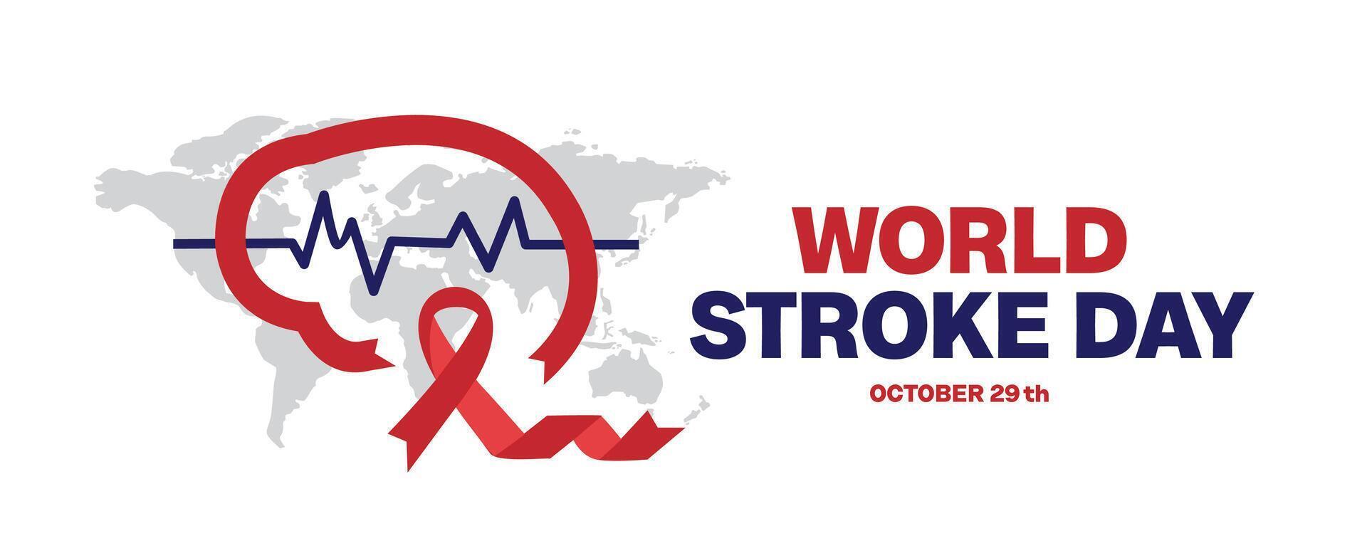 World Stroke Day, illustration of a brain-shaped ribbon with a world map for head disease. Suitable for posters and banners vector
