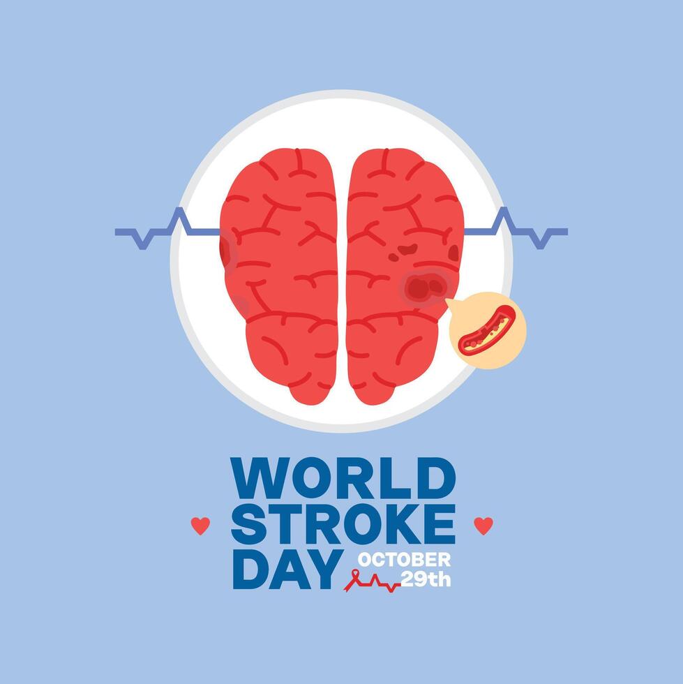 World Stroke Day, top view brain illustration with blue background. Suitable for posters and banners vector