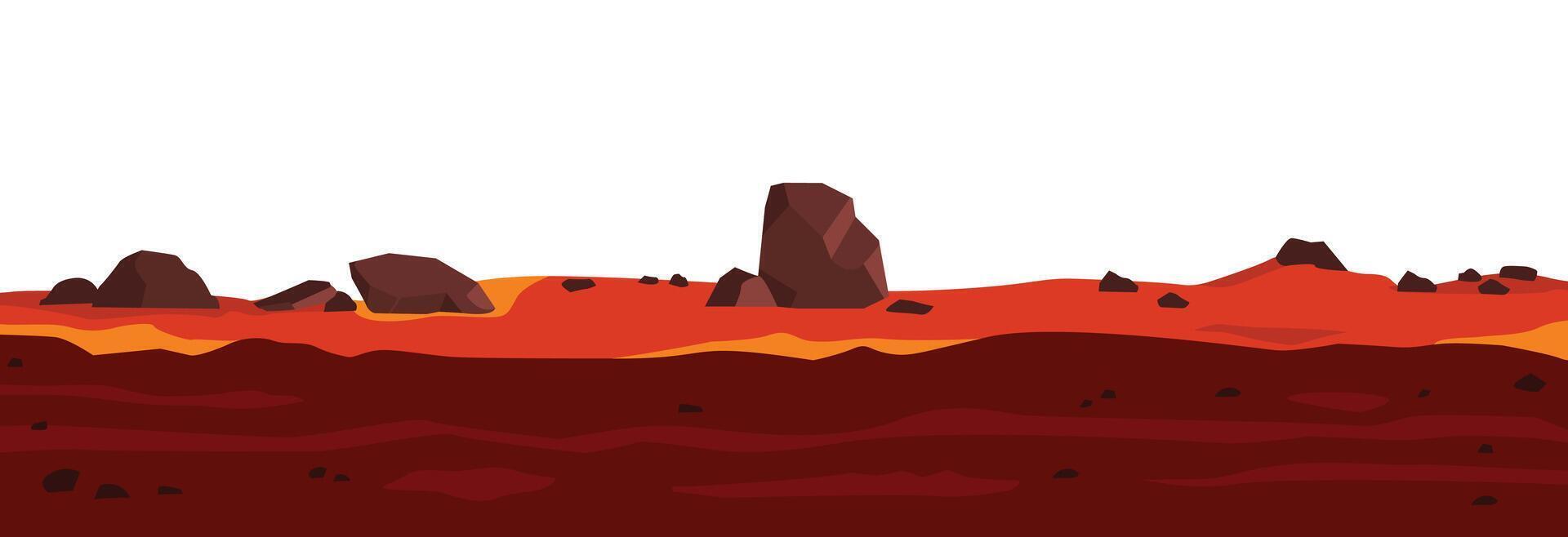 layer of land in hot and barren conditions, flat seam game level. cross section of natural earth texture near mountains and hot areas vector
