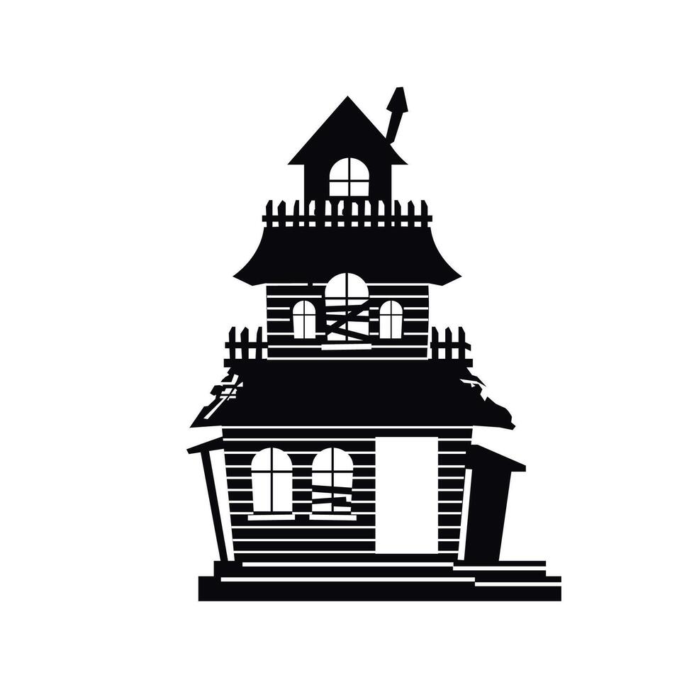 creepy house with fence. Flat illustration of broken and horror building icon, perfect for Halloween. vector