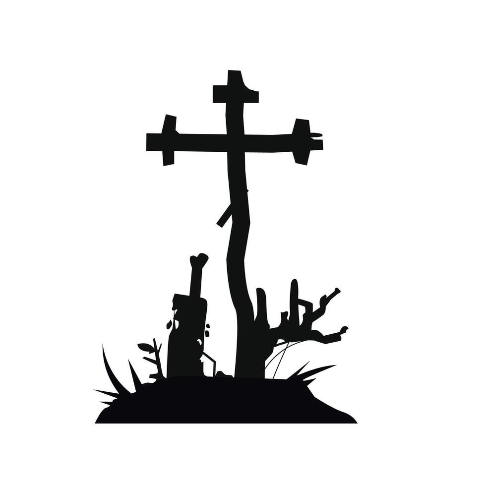 Silver cross grave icon. Flat illustration of death icon, perfect for Halloween. vector