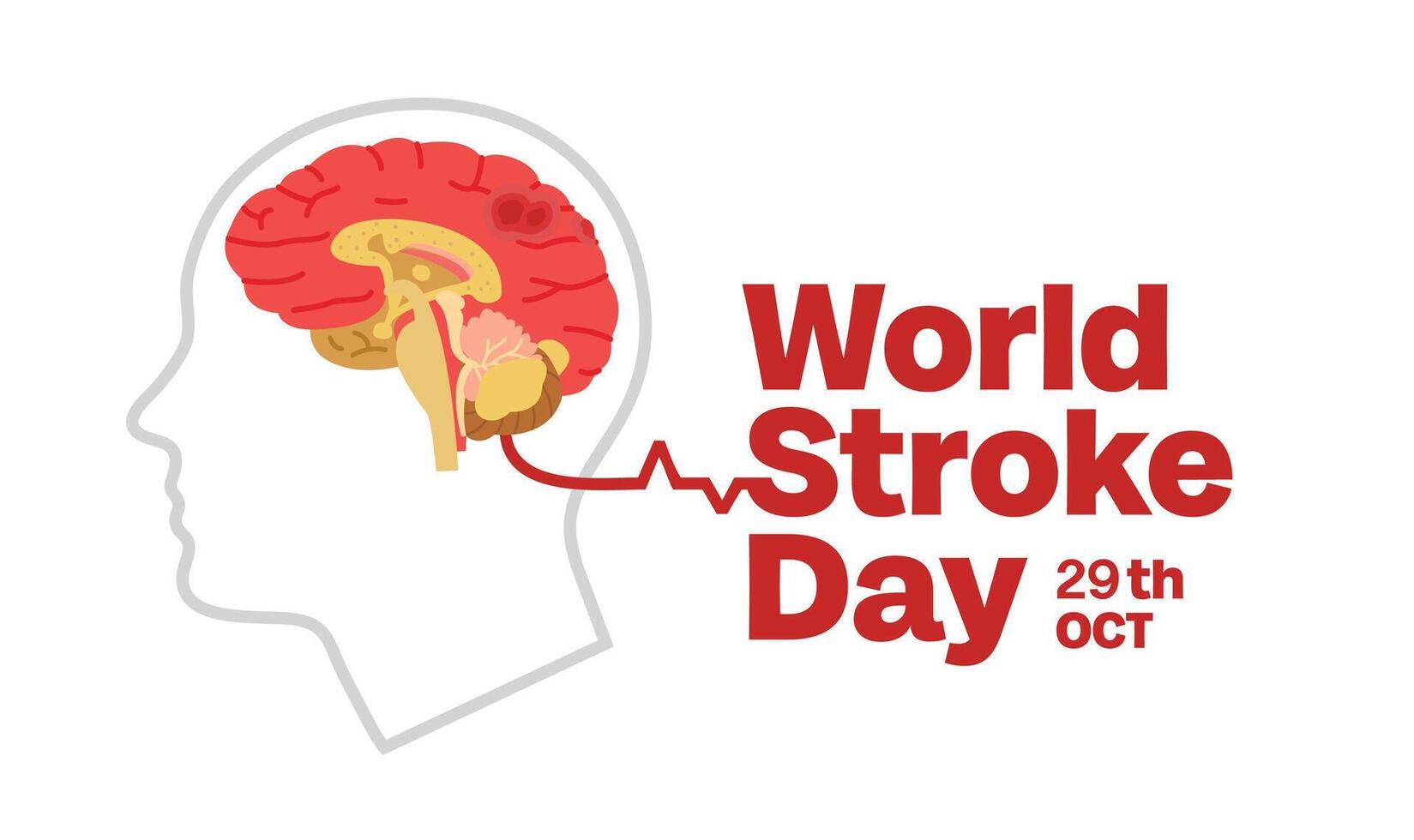 world stroke day, illustration of brain and head with disease. vector