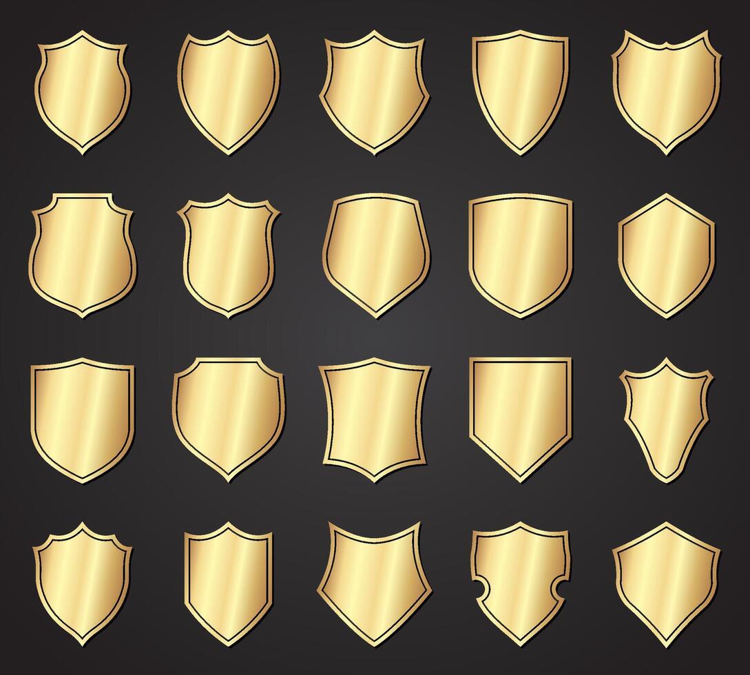 heraldry shield gold symbol logo set vector