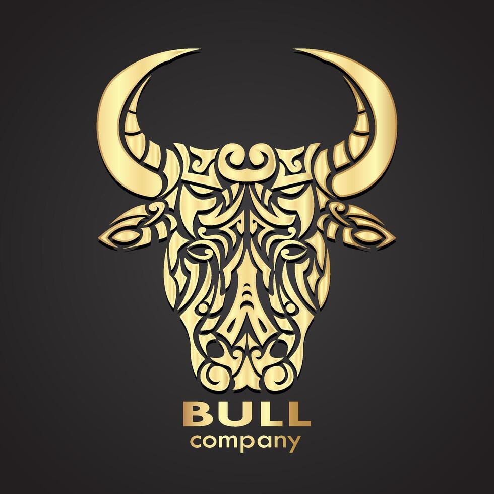 ornamental bull head gold logo vector