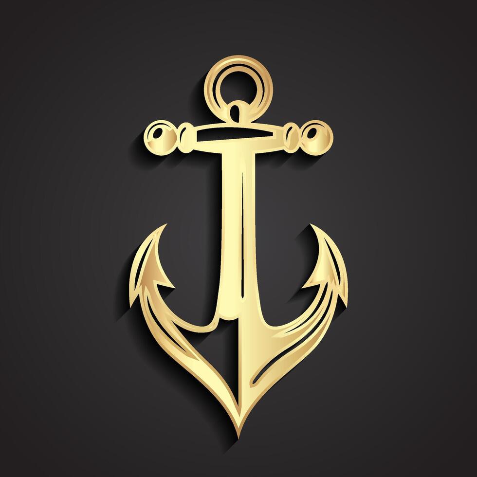 3d anchor gold metal logo design vector