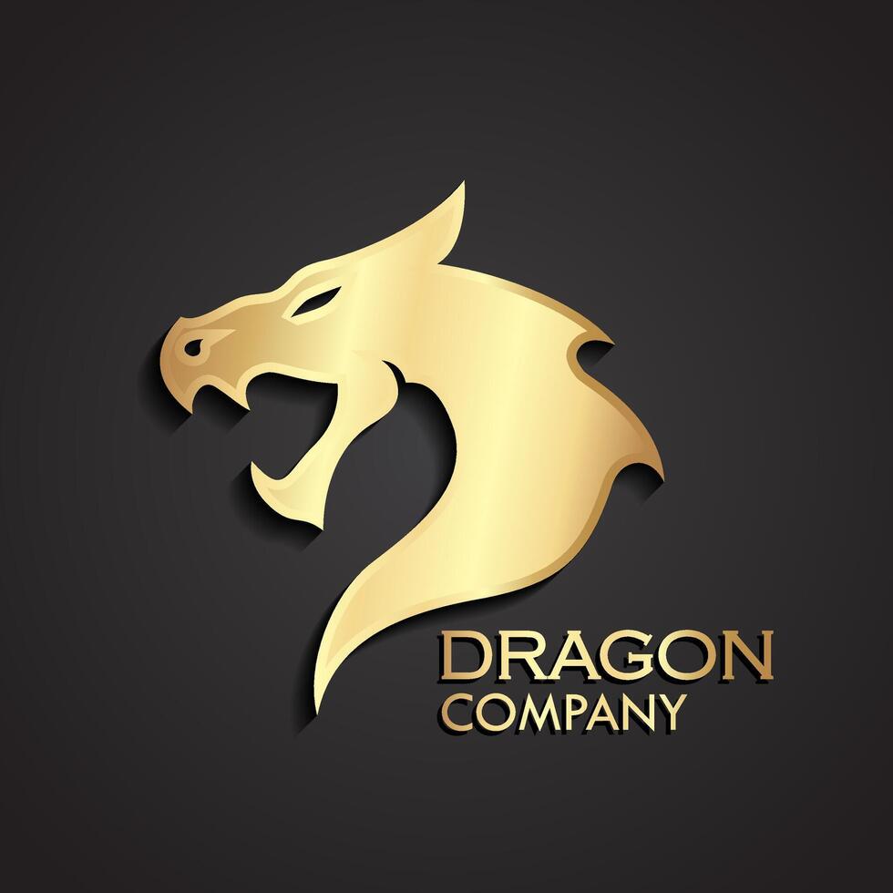 dragon head 3d golden logo vector