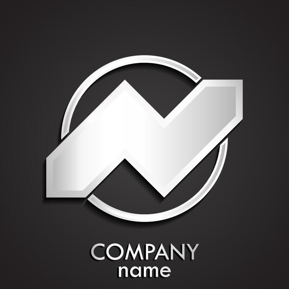 3d silver geometric square logo in circle vector