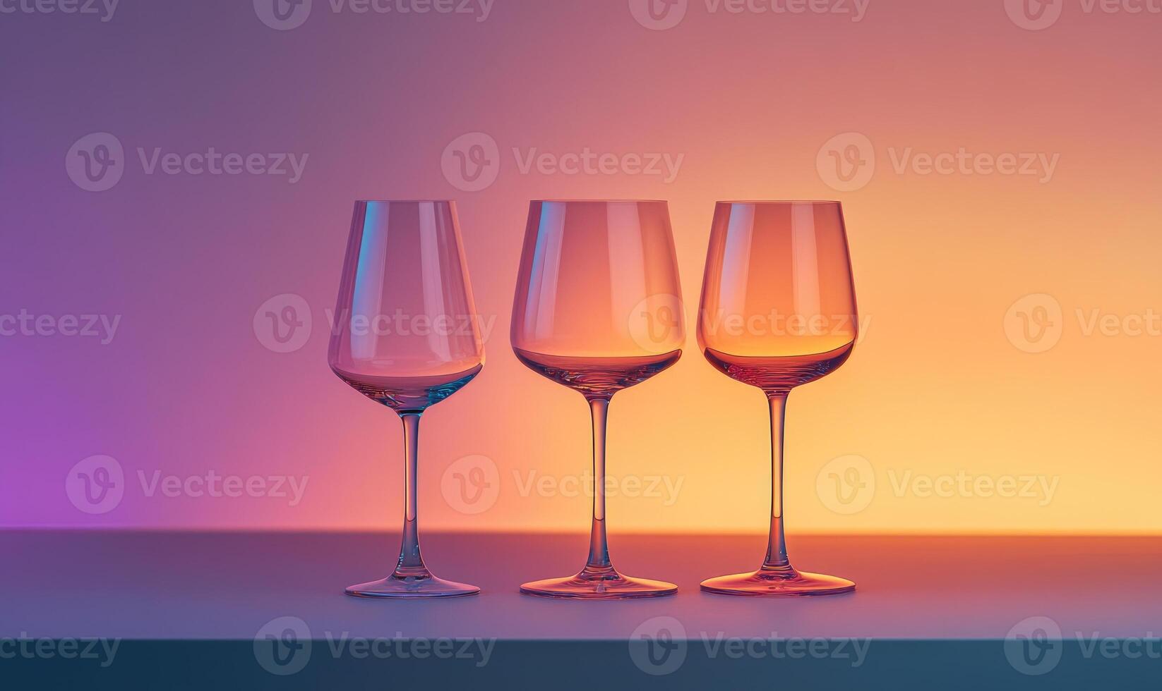 Three wine glasses are on a table photo