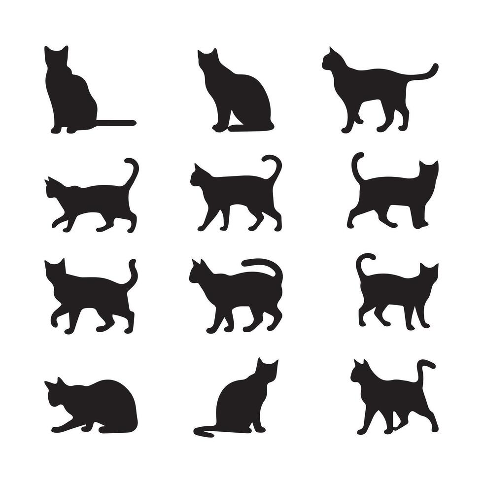 2D flat cat silhouette illustration vector