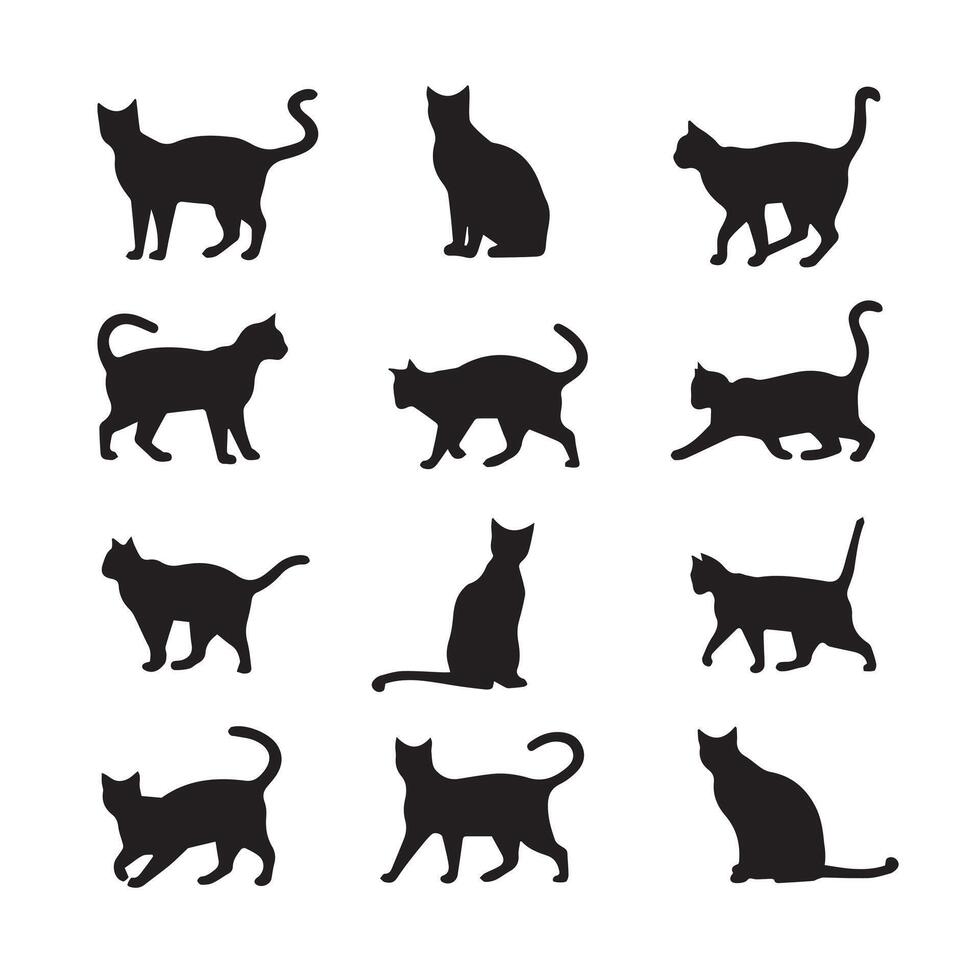 2D flat illustration showcasing a cat silhouette vector
