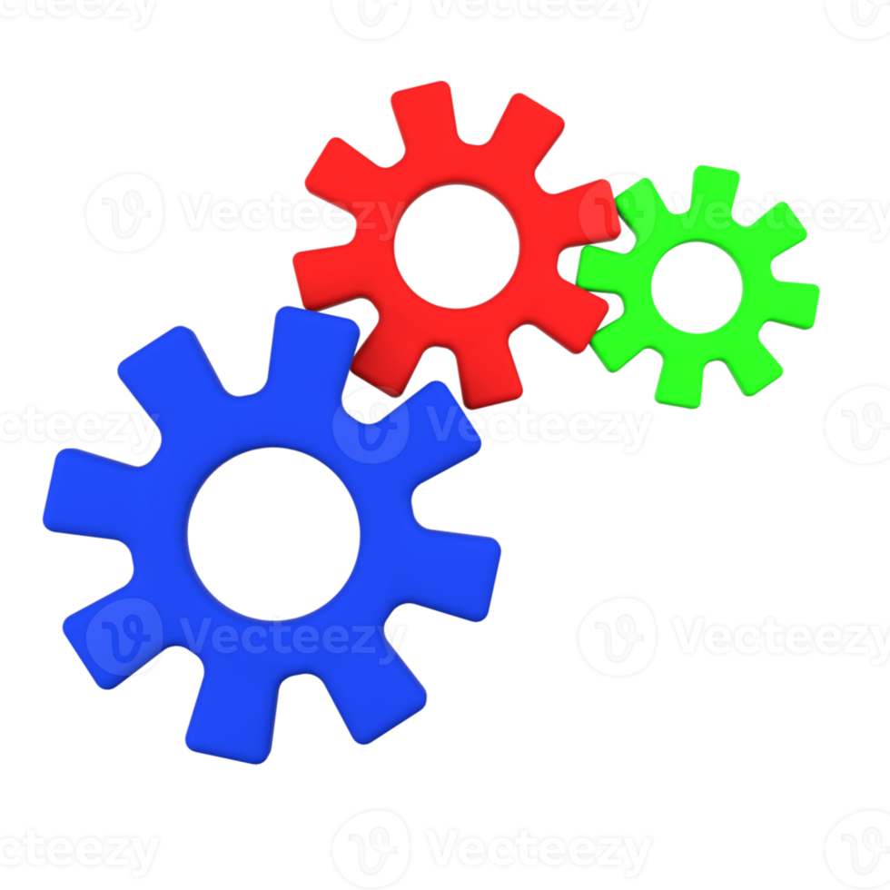 3D illustration of three gears working together png