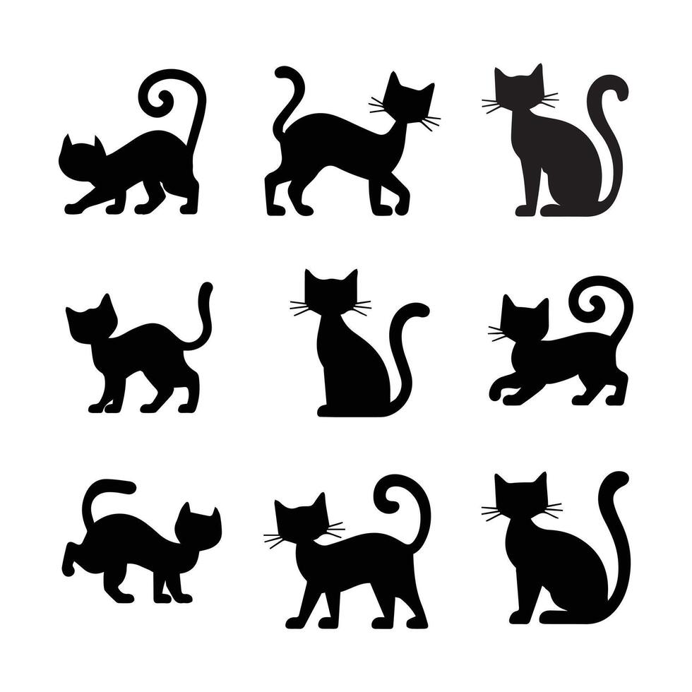 Illustration of a cat silhouette in 2D flat style vector