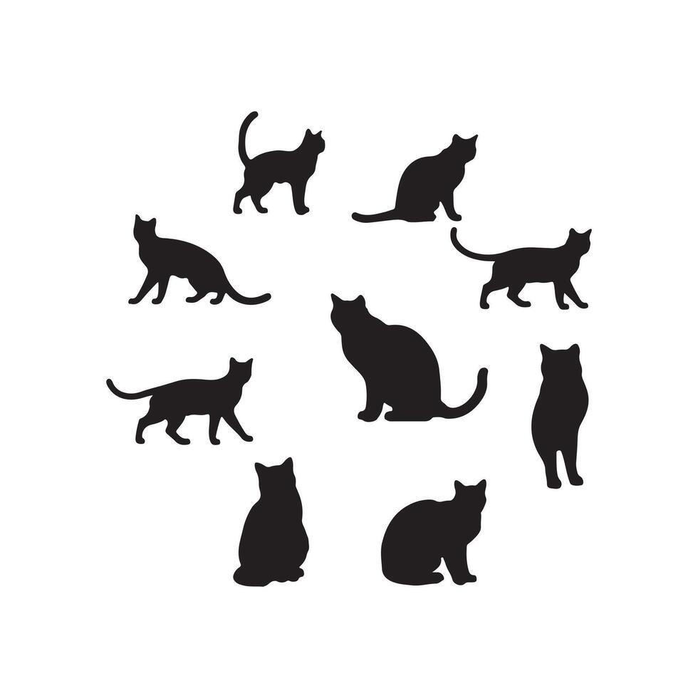 2D flat illustration of a cat silhouette vector