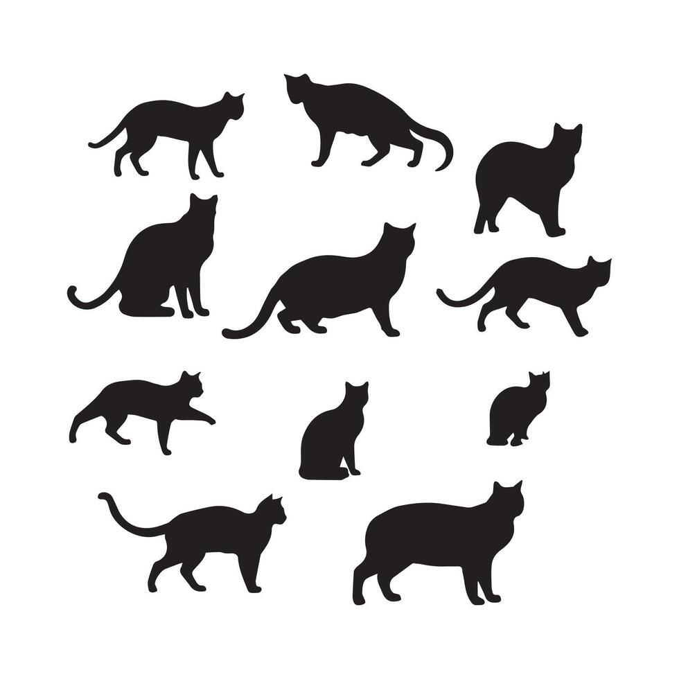 Silhouette of a cat in 2D flat illustration style vector