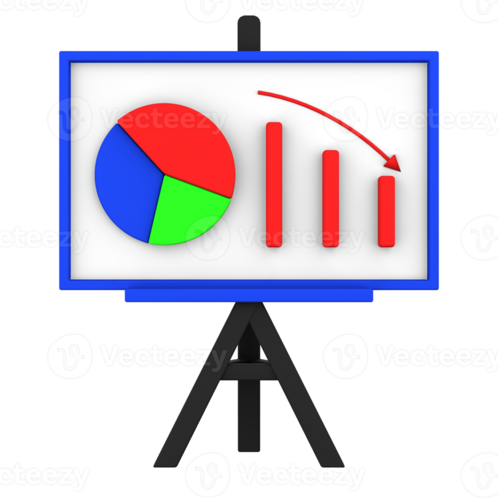 3d presentation icon with pie chart and company loss statistics png
