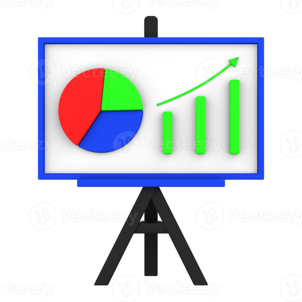 3d presentation icon with pie chart and company profit statistics png