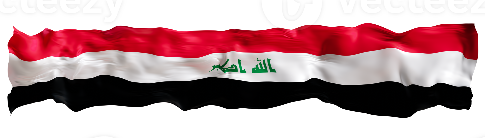 Stylized flag of Iraq waving in the wind on transparent background. Footer, header or divider. Cut out wide, panoramic element. Banner for patriotic themes or national event promotions. 3D. png