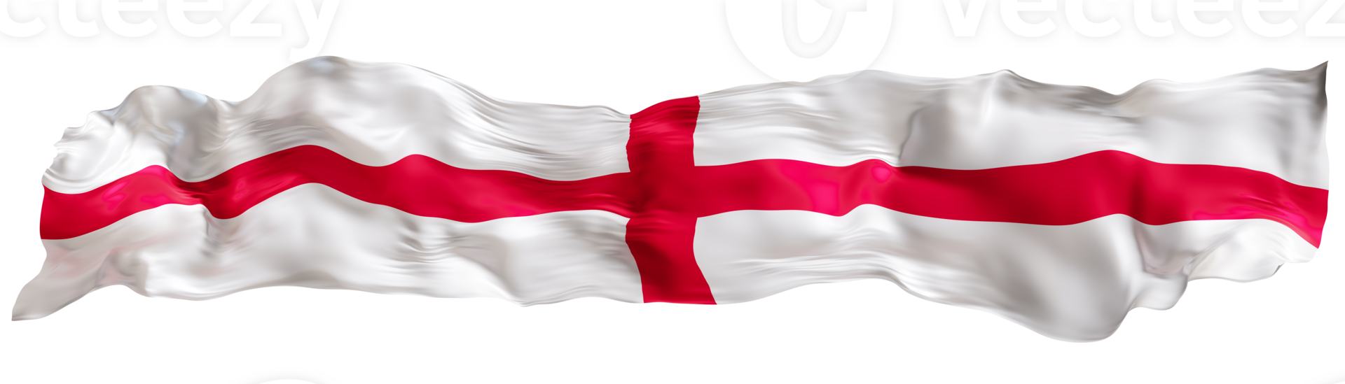 Stylized flag of England waving in the wind on transparent background. Footer, header or divider. Cut out wide, panoramic element. Banner for patriotic themes or national event promotions. 3D. png