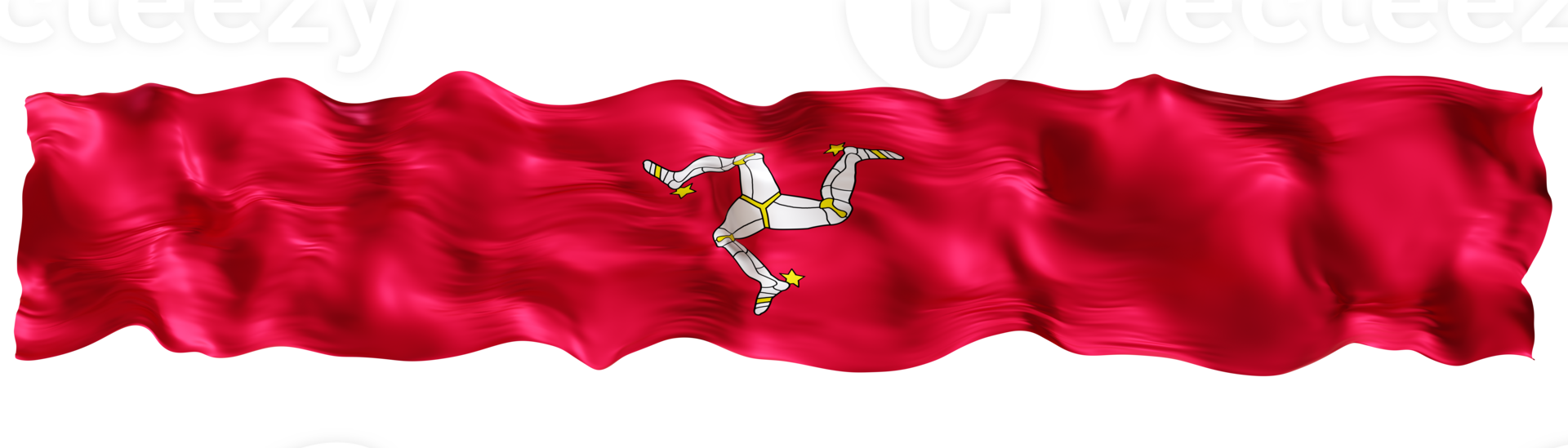 Stylized flag of Isle of Mann waving in the wind on transparent background. Footer, header or divider. Cut out wide, panoramic element. Banner for patriotic themes or national event promotions. 3D. png