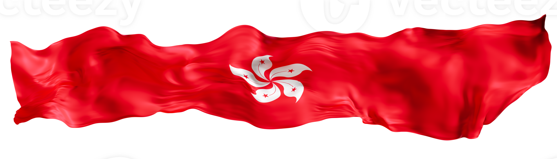 Stylized flag of Hong Kong waving in the wind on transparent background. Footer, header or divider. Cut out wide, panoramic element. Banner for patriotic themes or national event promotions. 3D. png
