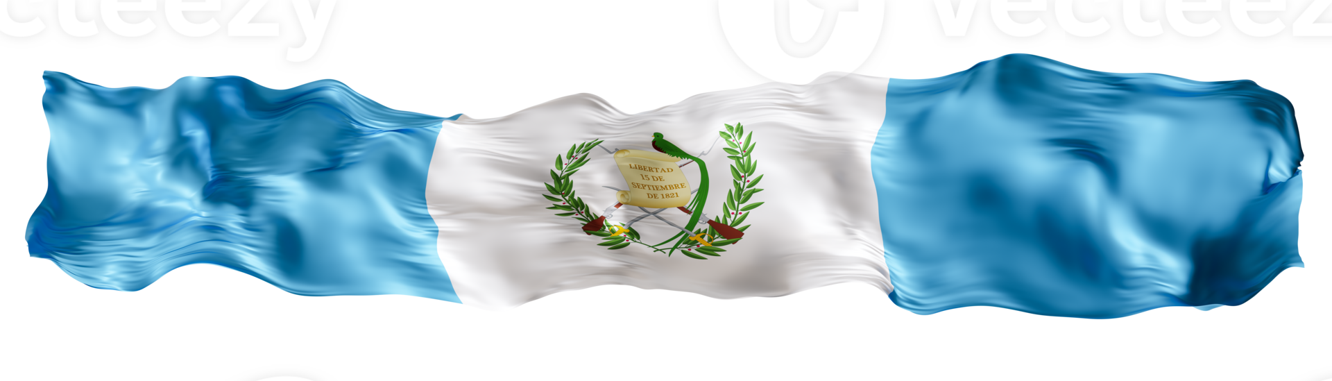 Stylized flag of Guatemala waving in the wind on transparent background. Footer, header or divider. Cut out wide, panoramic element. Banner for patriotic themes or national event promotions. 3D. png