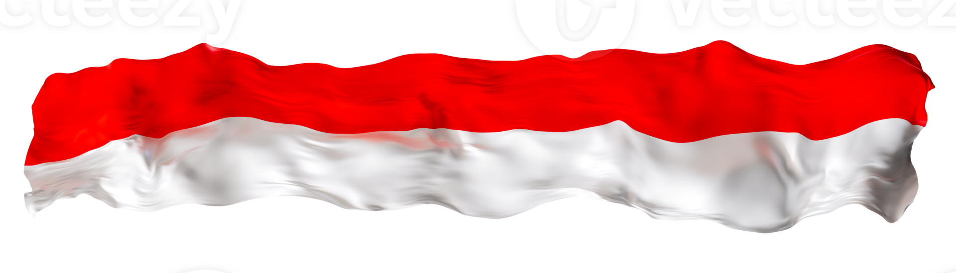 Stylized flag of Indonesia waving in the wind on transparent background. Footer, header or divider. Cut out wide, panoramic element. Banner for patriotic themes or national event promotions. 3D. png