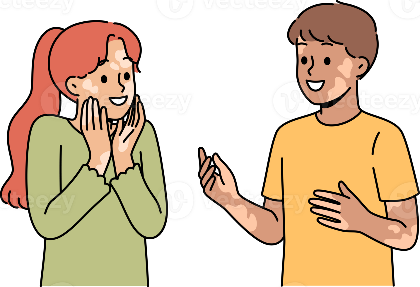 Kids with vitiligo talk with smile and do not notice dermatological problems and skin pigmentation png