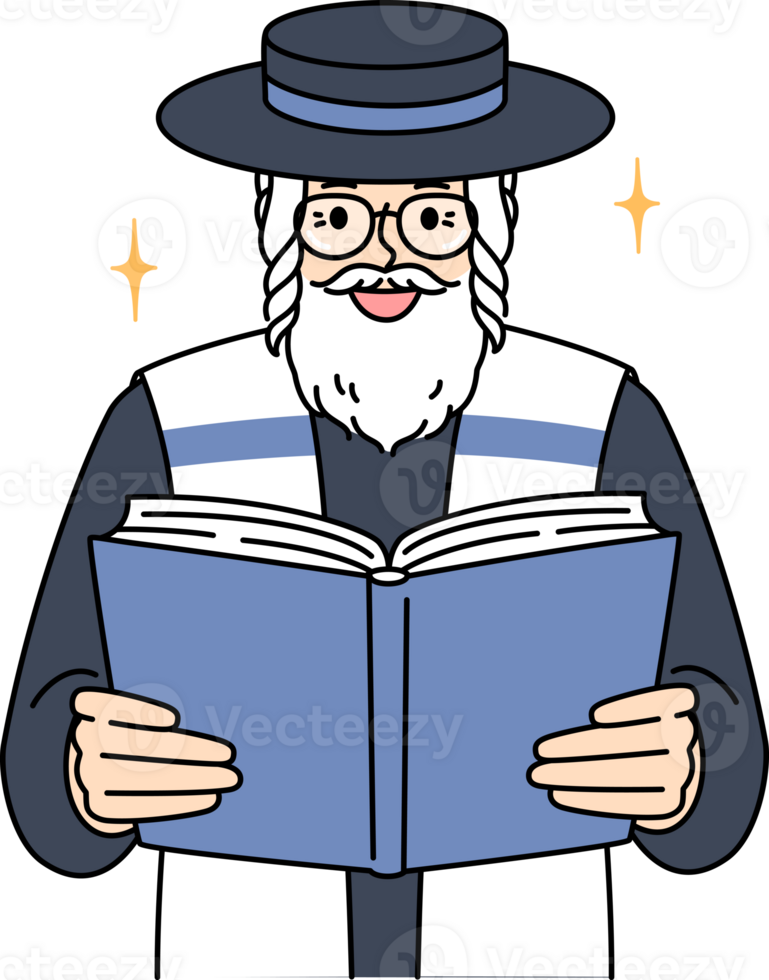 Old jewish man reads torah, studying gospel and prayers for shabbat visit to synagogue png