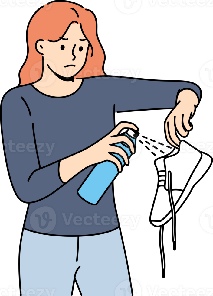 Woman shoes have bad odor and require use of antibacterial gel to get rid of stench. Girl experiencing problems with hygiene causing stench of sneakers needs medicinal ointment for fungus png