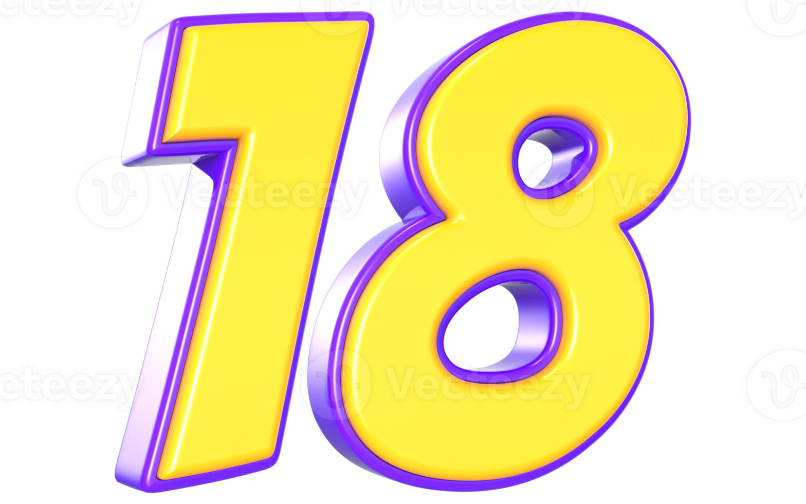 18 Number 3D Yellow And Purple png
