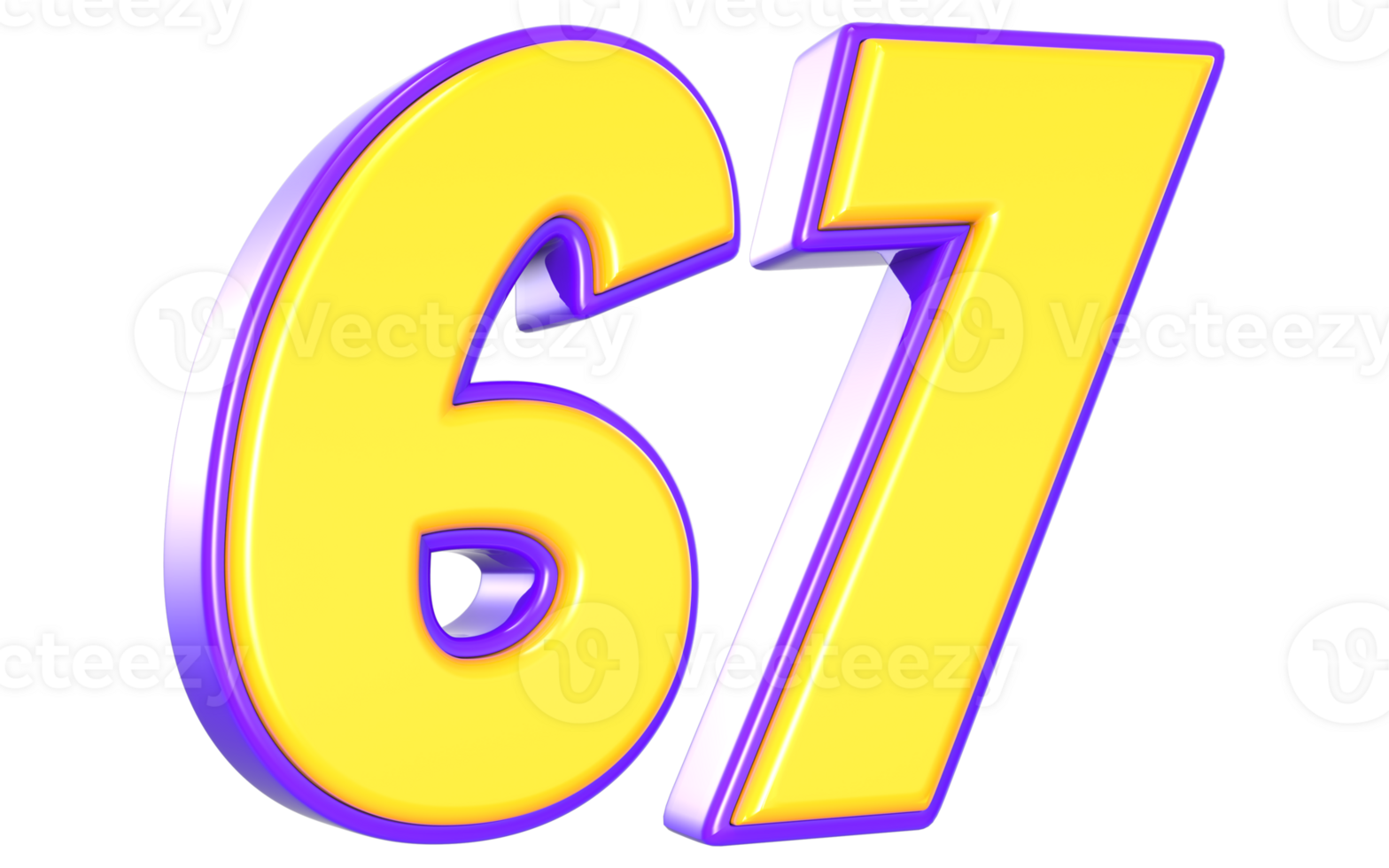 67 Number 3D Yellow And Purple png