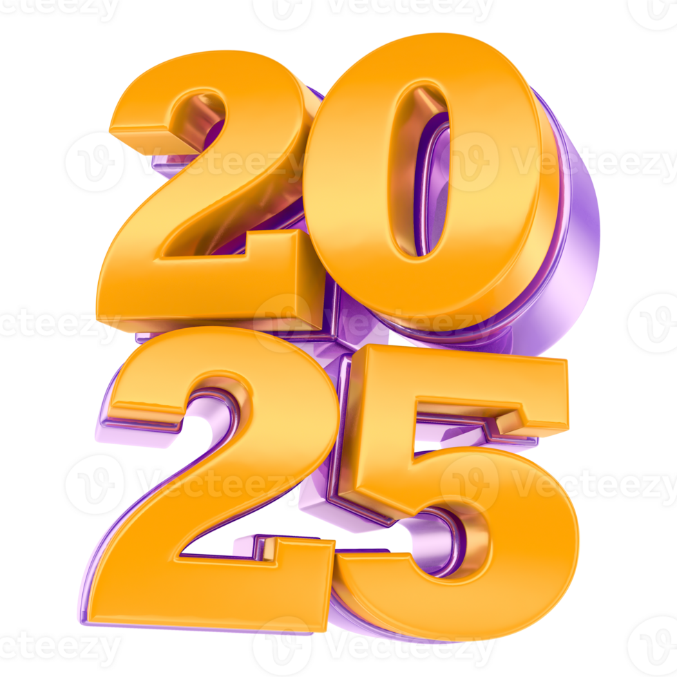 new year 2025 yellow and Purple number 25 png