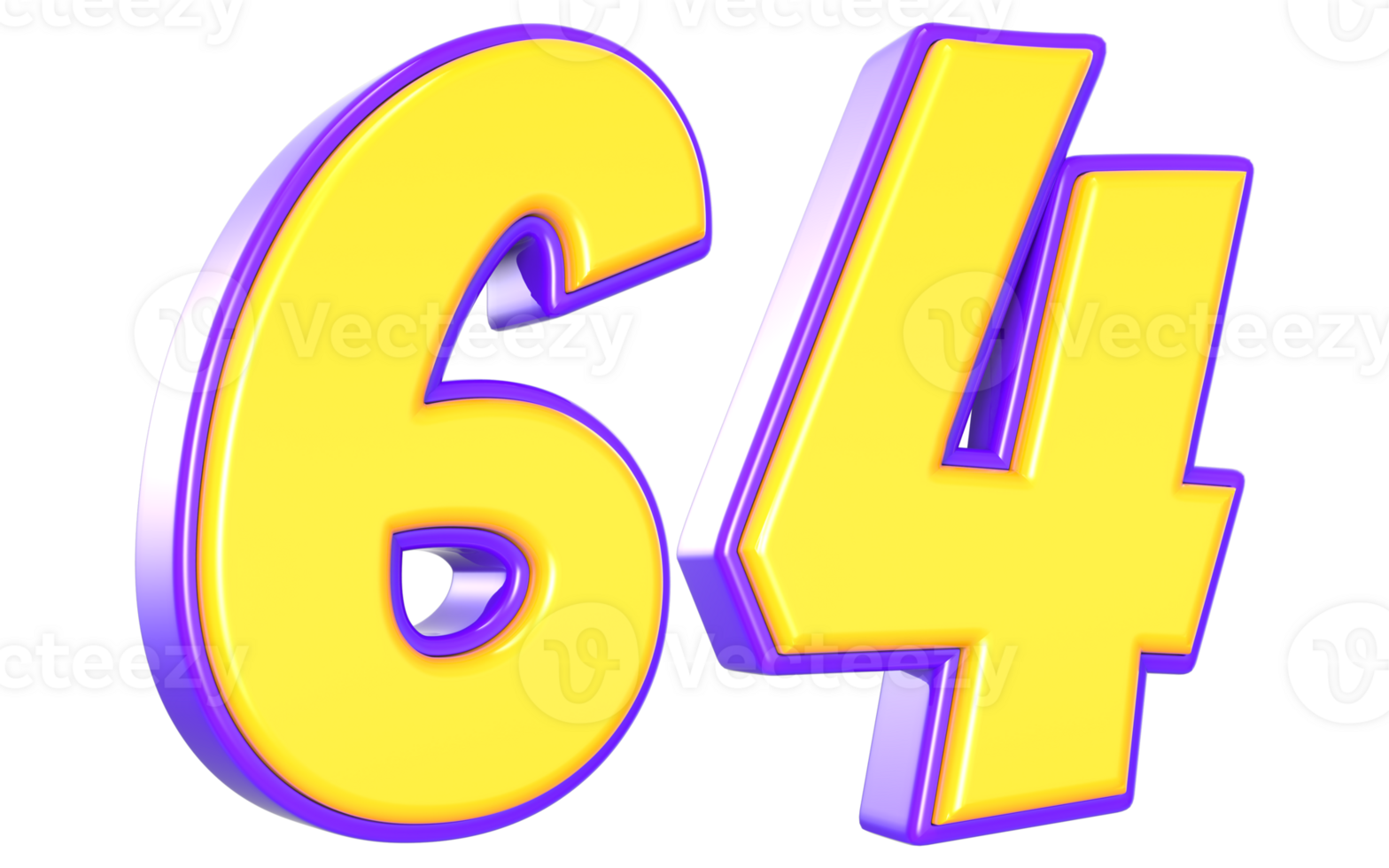 64 Nummer 3d Gelb und lila png