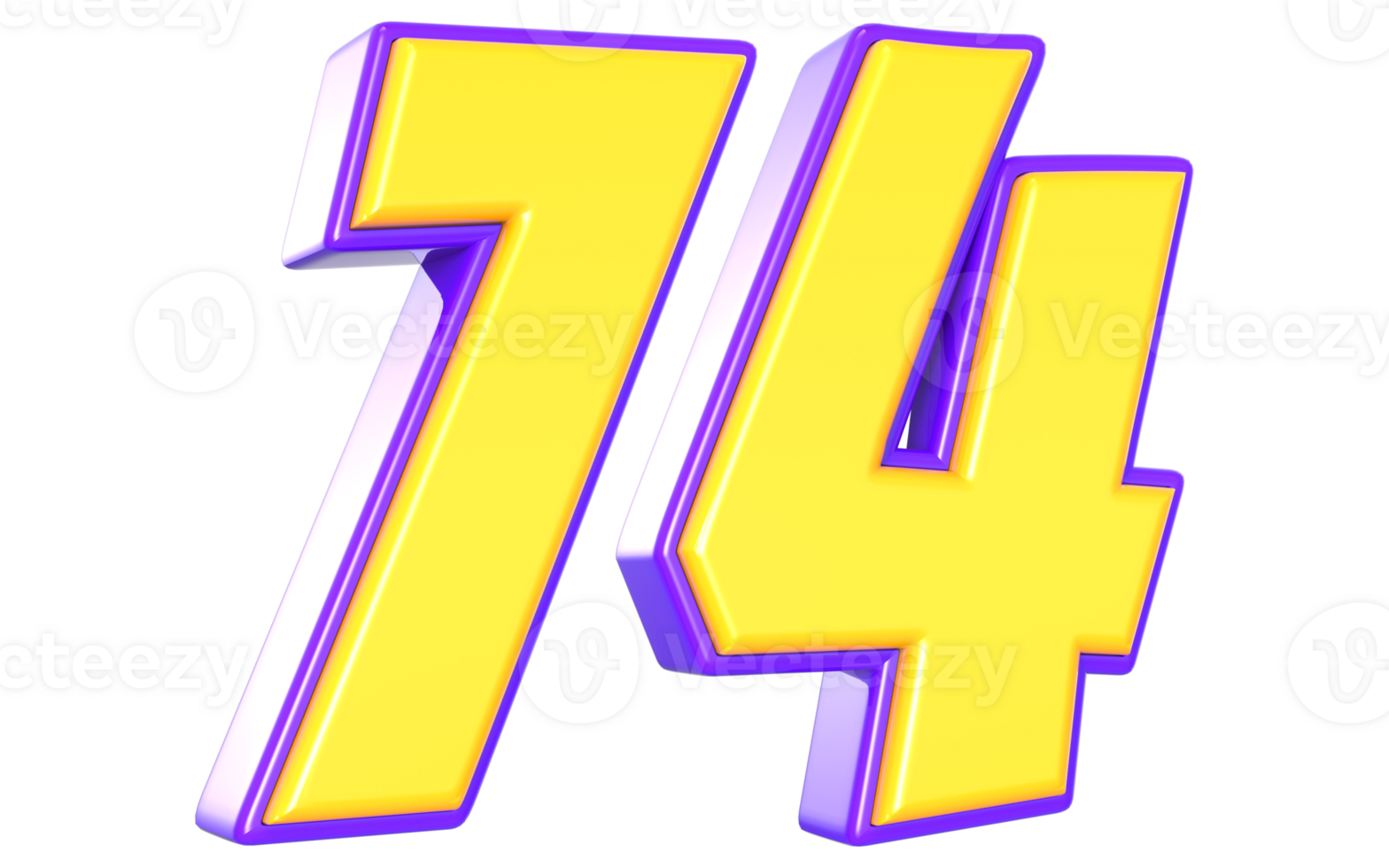 74 Number 3D Yellow And Purple png