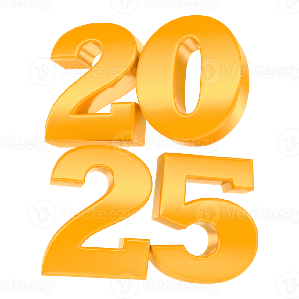 yellow Number 2025 Happy New Year 3D Render png