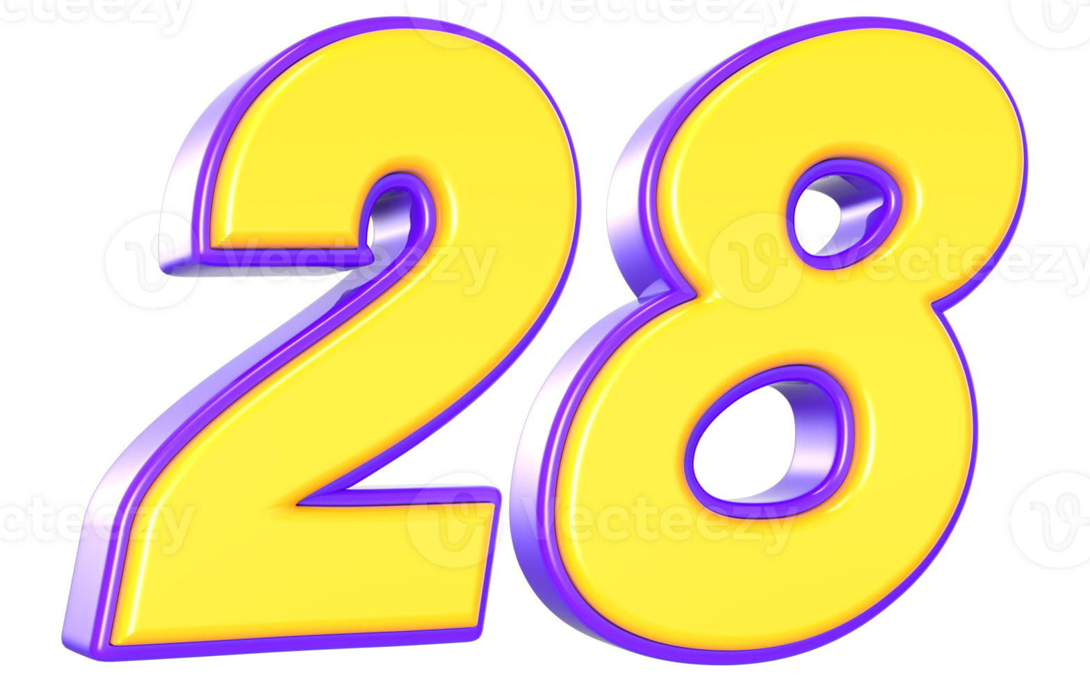 28 número 3d amarelo e roxa png