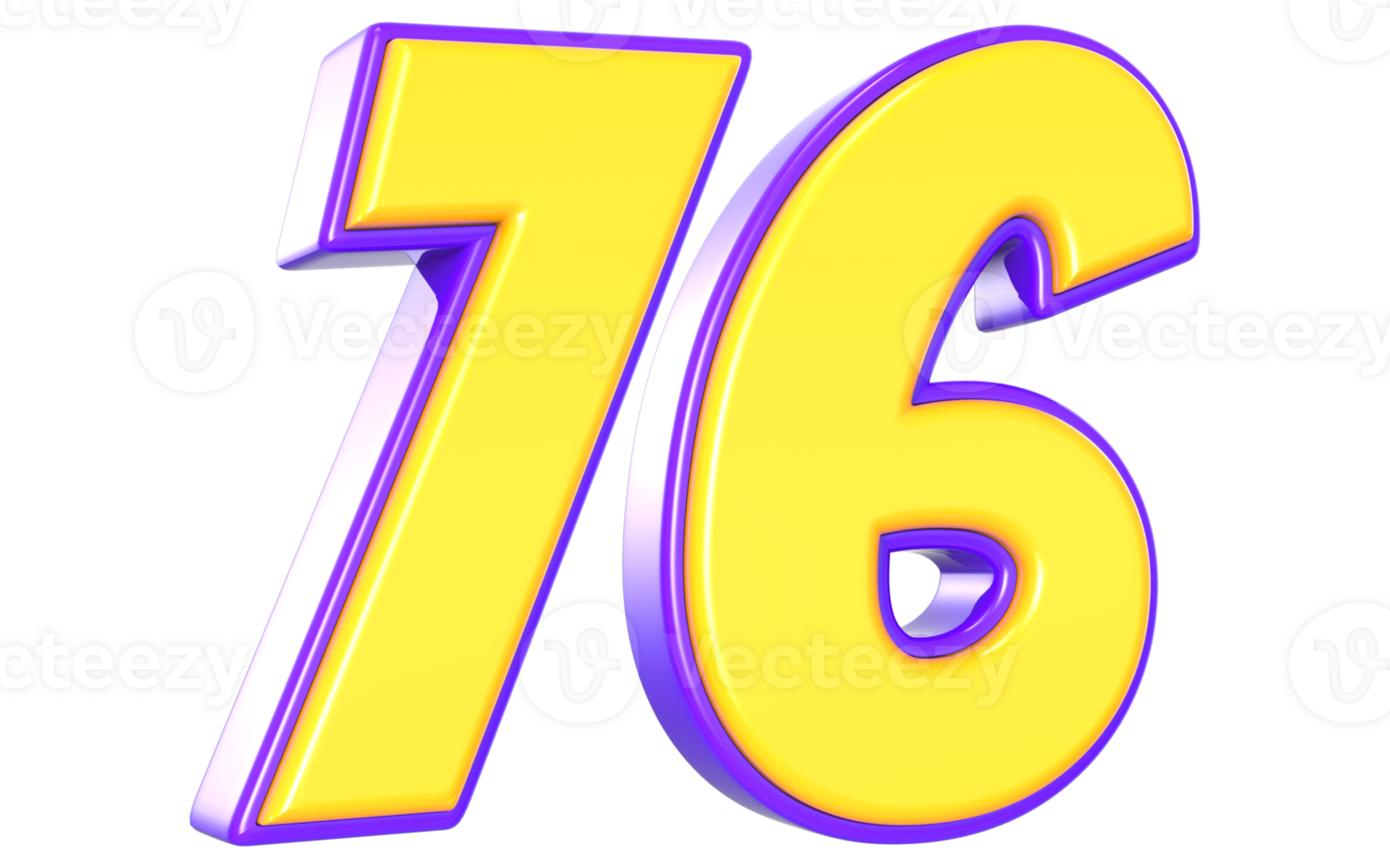 76 Number 3D Yellow And Purple png