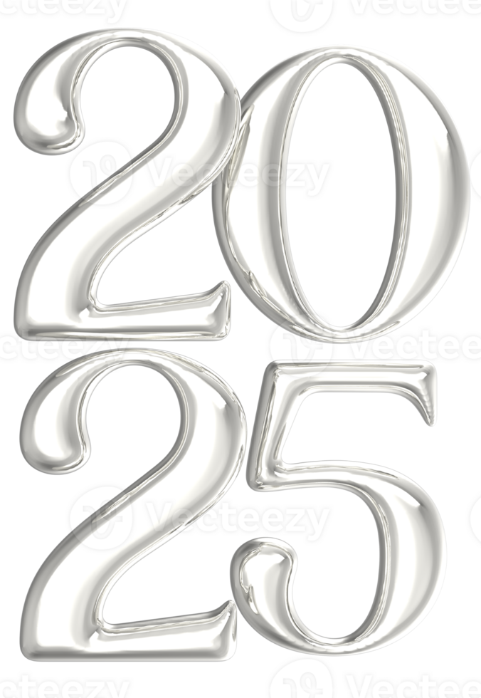 number 2025 the number twenty five is shown in silver on a transparent background png