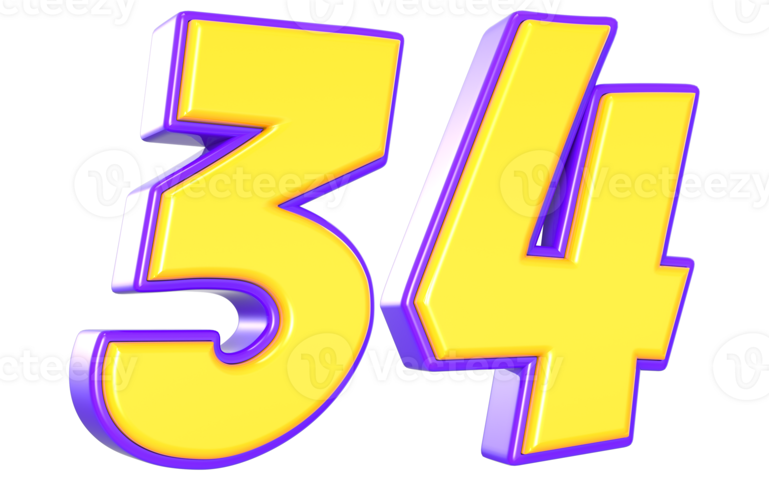 34 Number 3D Yellow And Purple png