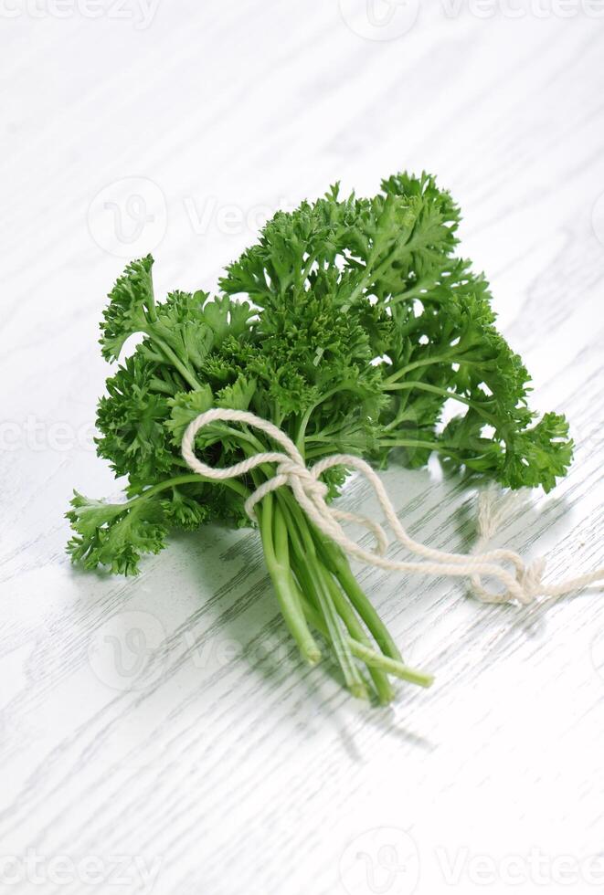a bunch of parsley tied to a string photo