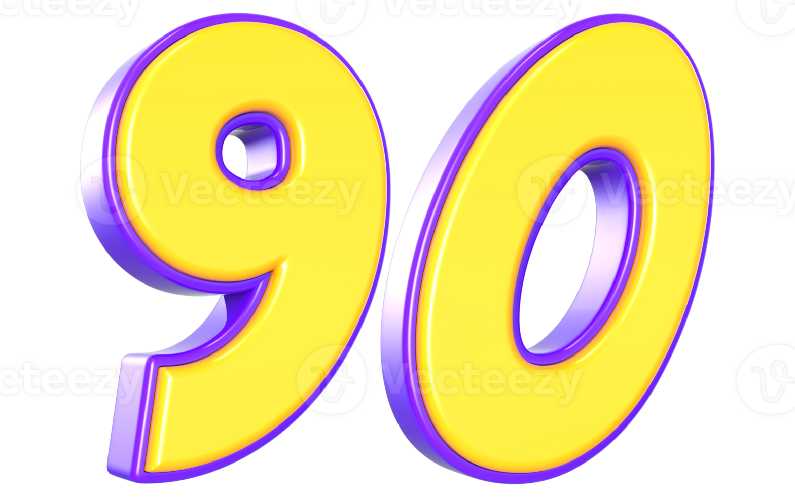 90 Number 3D Yellow And Purple png