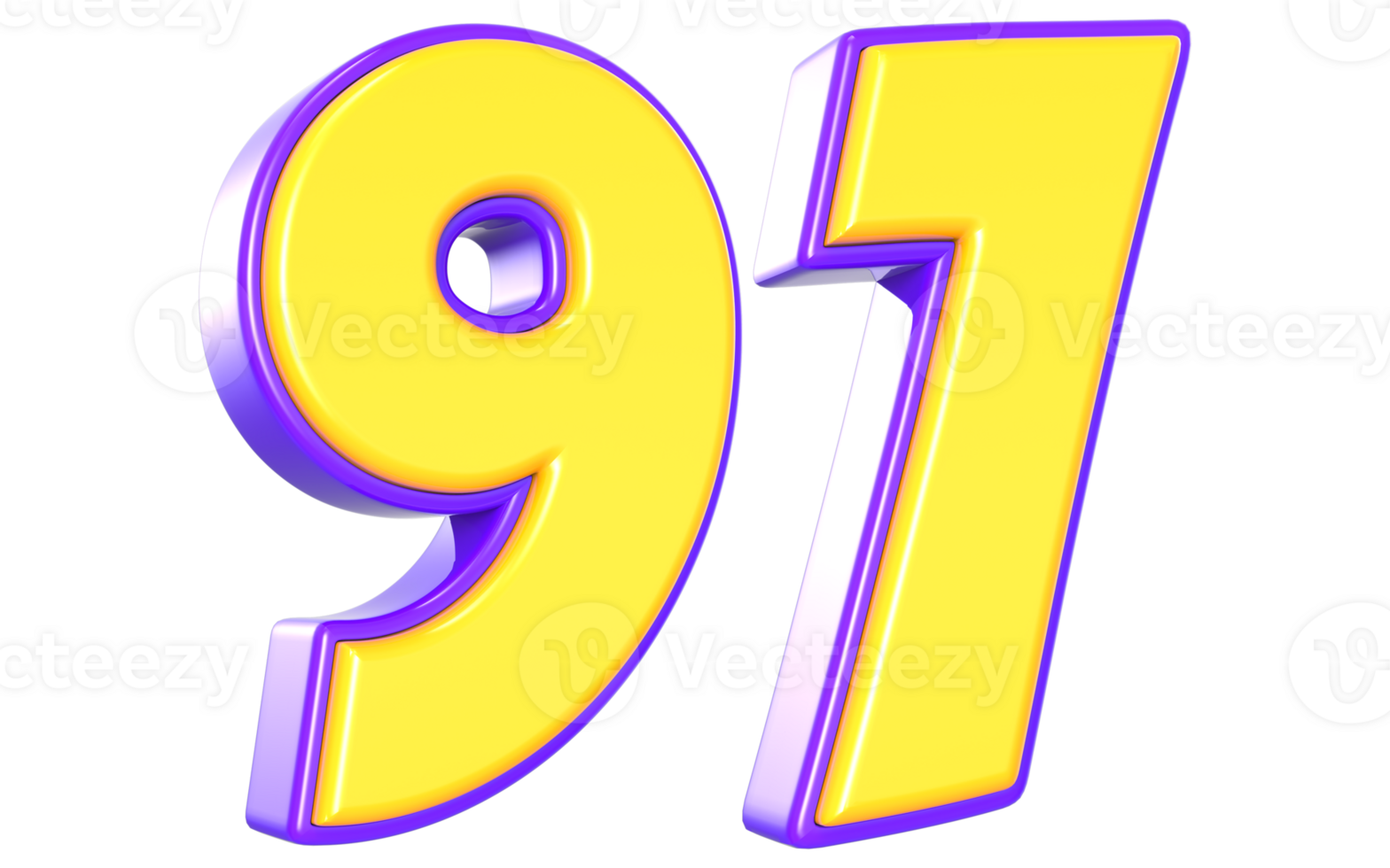 91 Number 3D Yellow And Purple png