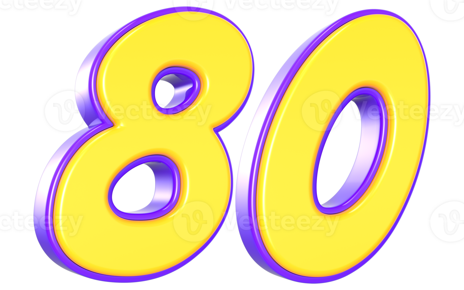 80 Number 3D Yellow And Purple png