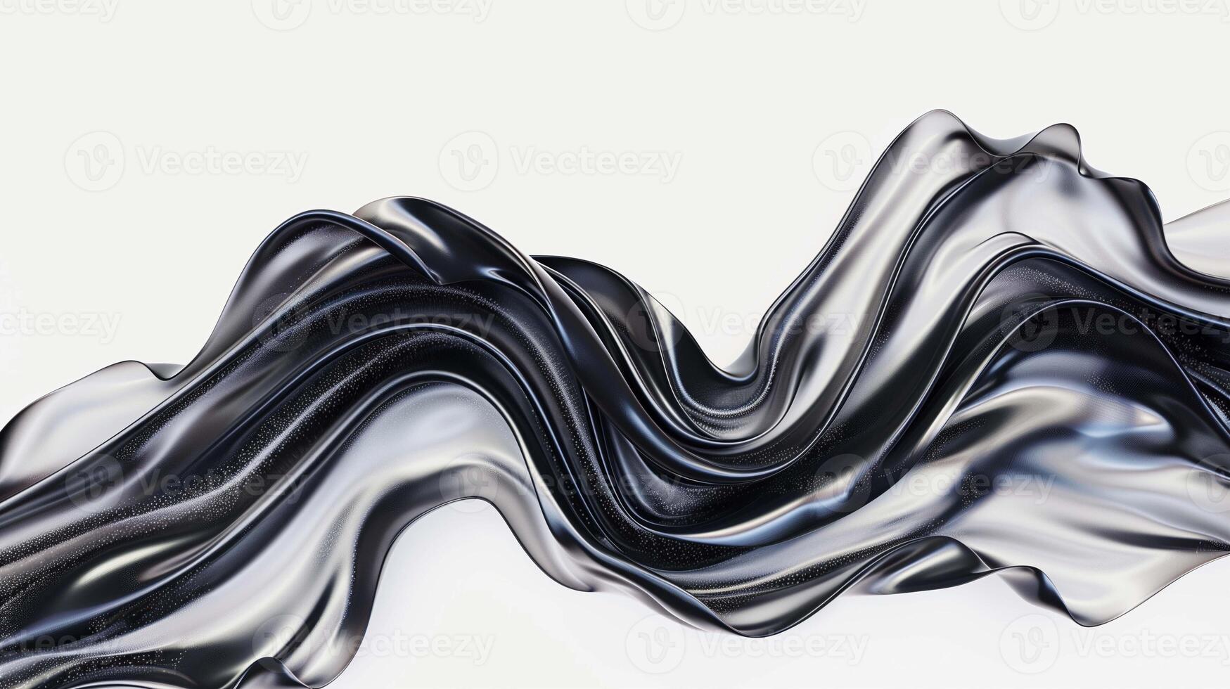 Black fabric flow on white background image. Abstract dark crumpled material 3d illustration wallpaper picture backdrop. Glamour and fashion concept for business presentation corporate photo