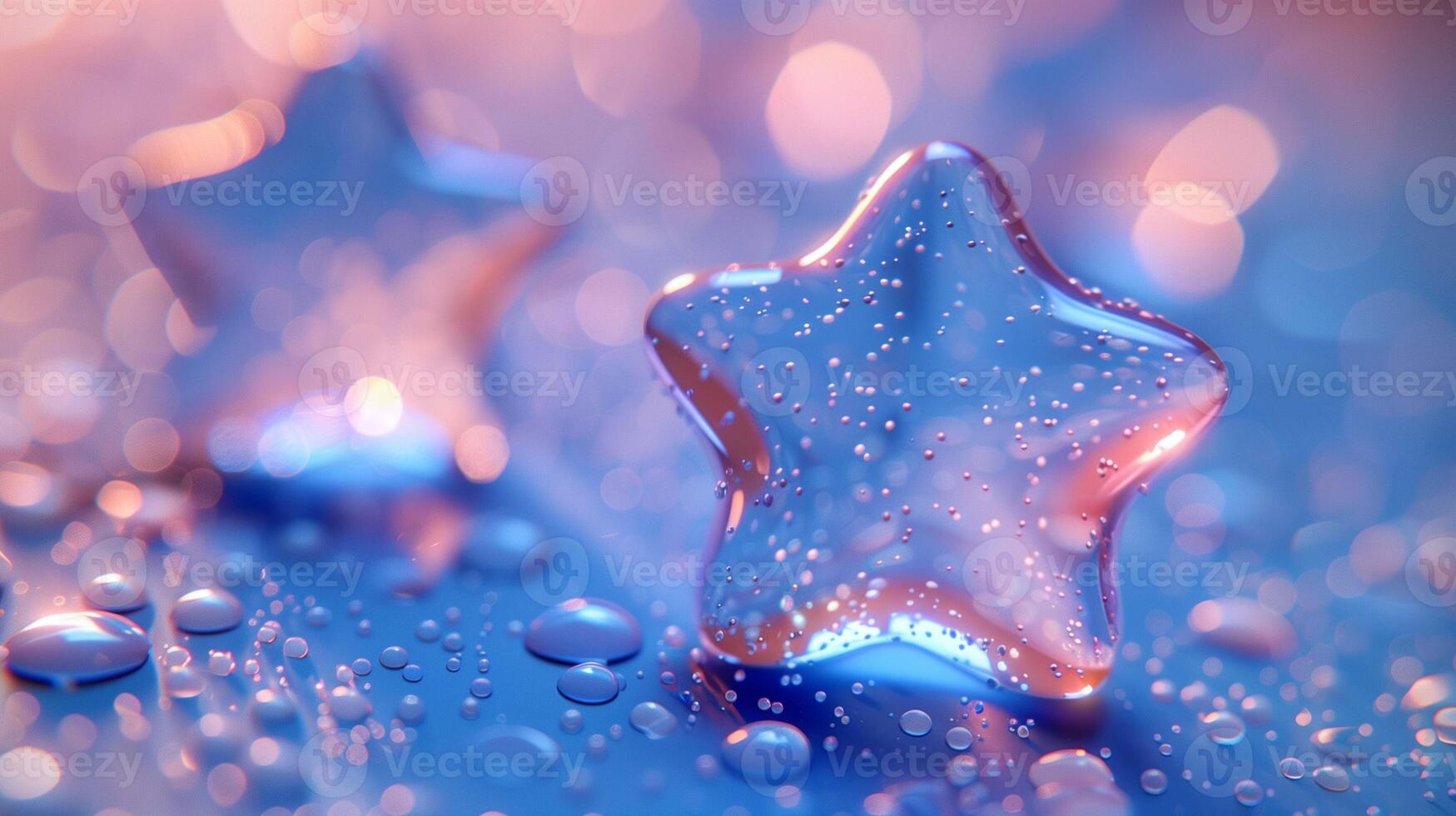 Transparent glass star with small air bubbles image copy space. Stylish bead for craft bijouterie making banner background blurred. Success achievement concept photography copyspace photo