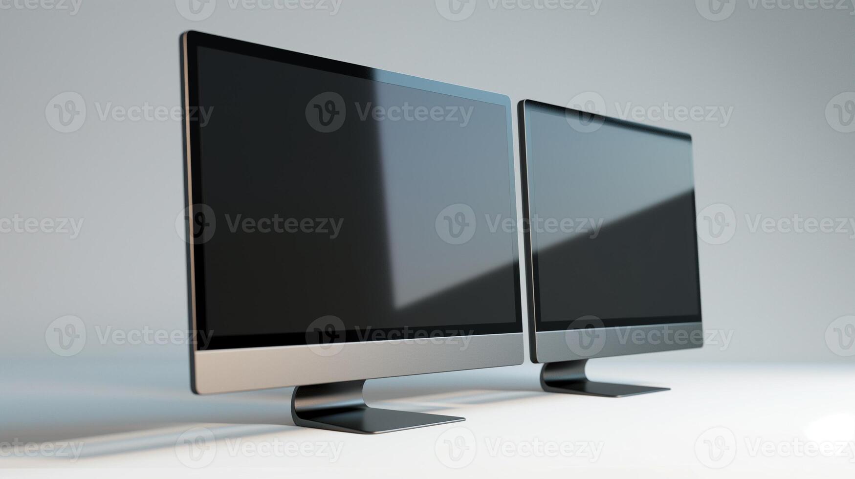 Large lcd monitors mockups on white background. Computer peripheral devices for visual content template advertising image. Electronics screens mock up product photorealistic photo